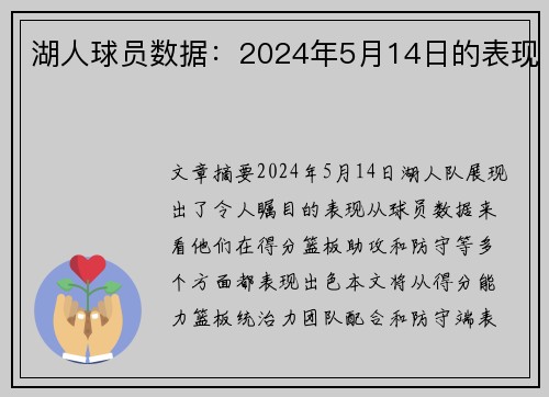 湖人球员数据：2024年5月14日的表现